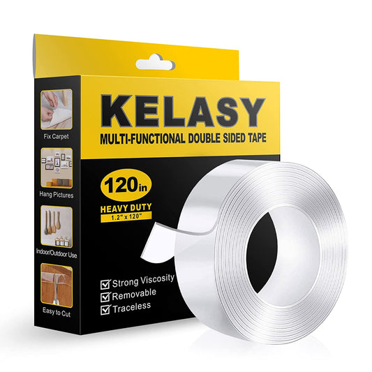 Kelasy Nano Double Sided Tape Heavy Duty,Extra Strong Sticky Double Sided Mounting Tape,1.2" x 120",Clear Adhesive Poster Wall Tape for Decoration
