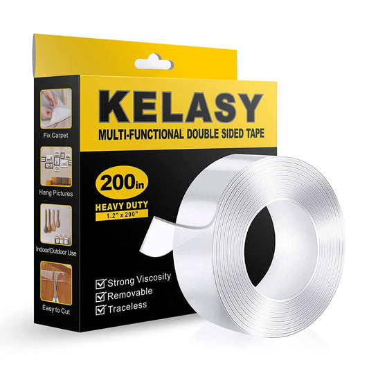Kelasy Extra Large Double Sided Tape Heavy Duty,1.2" x 200",Nano Adhesive Mounting Tape-Clear, Strong Grip Adhesive Poster Wall Tape for Decoration